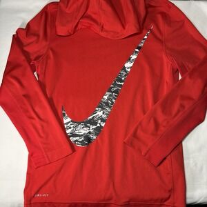 Nike Boys Dri-FIT Red Graphic Swoosh Long Sleeve Pullover Hoodie M 858252-657